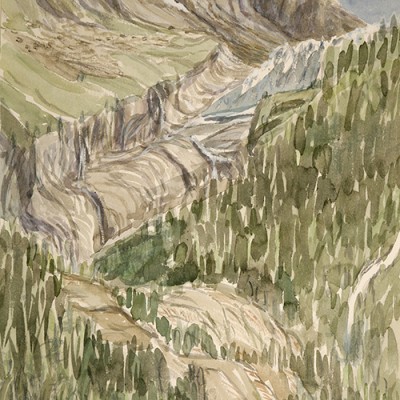 Receding glacier Argentiere france watercolour painting