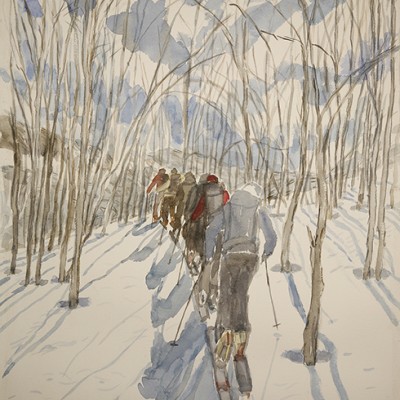 Skiing through Birch Trees near Jokeljford