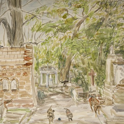 painting Stearns memorial Nunhead Cemetery plein air painting