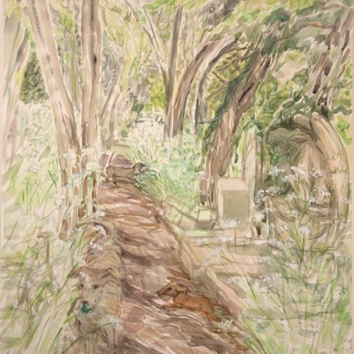 nunhead cemetery walk with dog, plein air