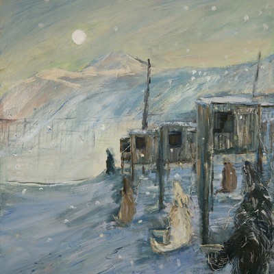svalbard Norway huskies painting in the arctic