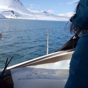 Painting on boat Arctic Light - Trygghamna Fjord in Svalbard 2017