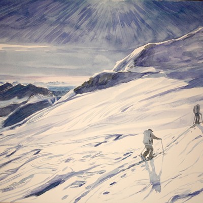 cevedale casati hut Italy Alps skiing painting ski