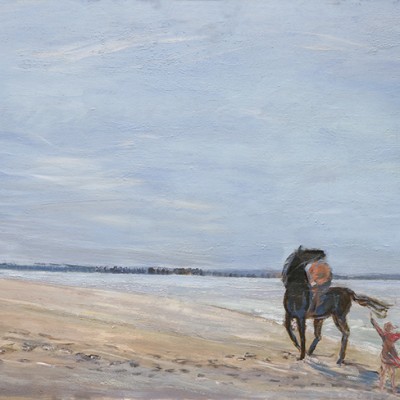 horses on beach france oil painting