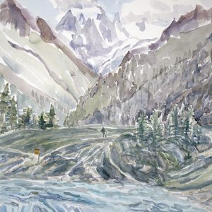 lac bleu mt collon Arolla Switzerland ski skiing painting Alps