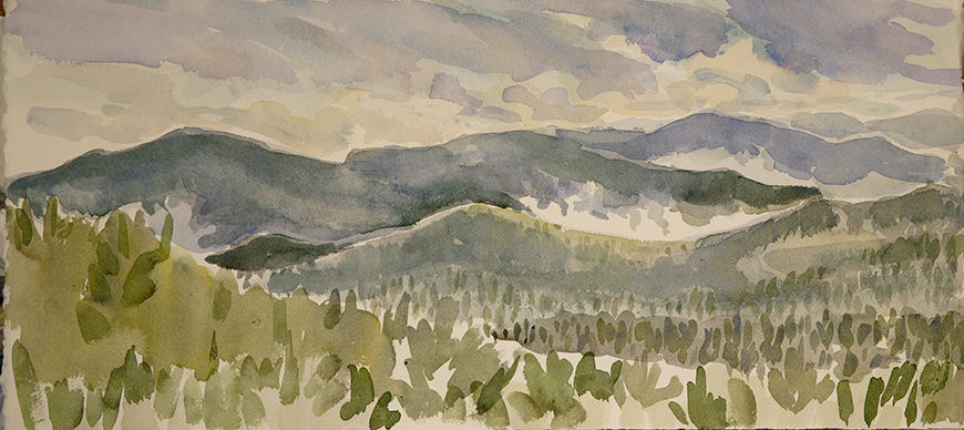 watercolor watercolour painting USA mist mountains bethel maine