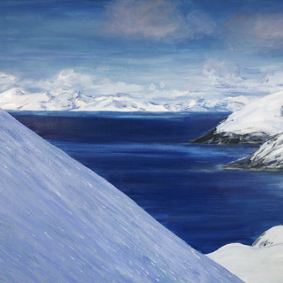 Redotinden north face powder skiing painting Norway