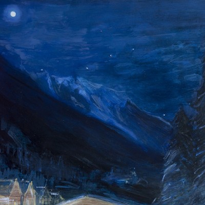 mont blanc alpine mountains nocturne oil painting