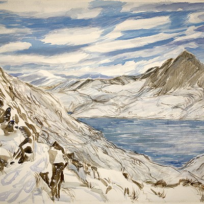 14 fourteen peak challenge snowdon in snow snowdonia mountain painting