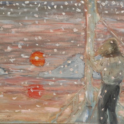 snow fall Lyngen Fjord Norway yacht sailing