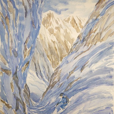 la Voute la grave powder skiing watercolor landscape