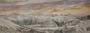 watercolour alpine painting Berghotel Wildstrubel Gemmi Pass