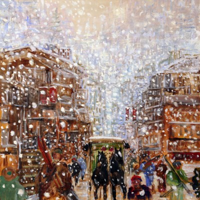 Snow Falling on Bahnhofstrasse - oil on hardboard 61 x 61 cm SOLD