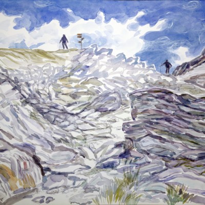 watercolour mountain painting haute route walking switzerland