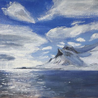 alkhornet svalbard alpine mountain climbing peak oil painting