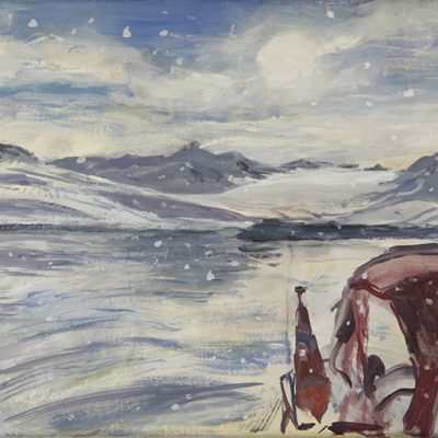 Trygghamna Fjord Svalbard midnight sun and glacier