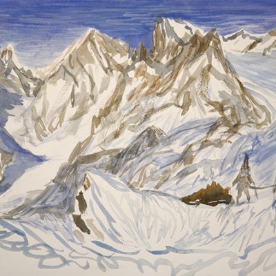 col du monetier écrins dauphine mountain landscape watercolour