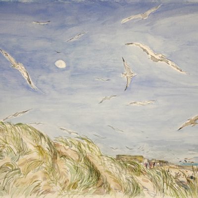 On the Wind, Camber Sands - watercolour on paper 55 x 75 cm £450