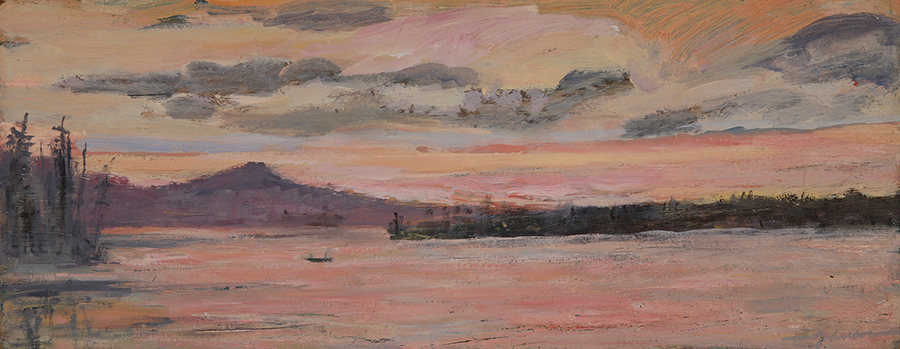 canoe maine oil painting songo pond sunset