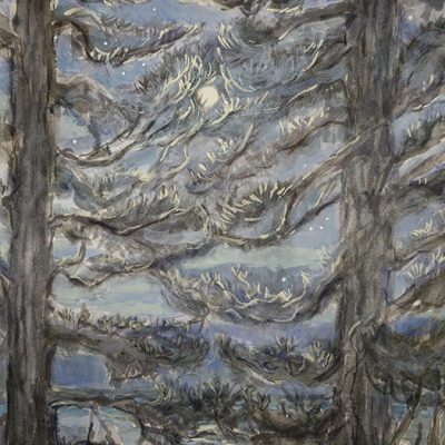 moon maine pines bethel watercolour