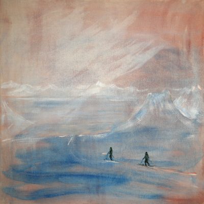 svalbard adventdalen Longyearbyen pink alpine arctic painting oil ski touring mountains spitsbergen mountaineering