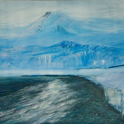 esmarkbreen svlbard spitsbergen oil painting mountain and stream