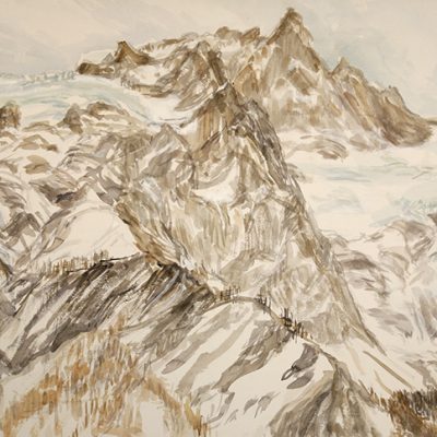 meje la grave france mountain alps watercolor