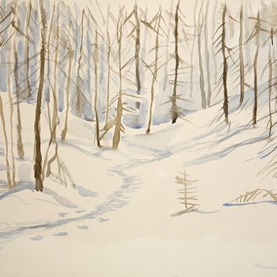 Soleglio Bue alpine painting watercolour ski tracks watercolour painting