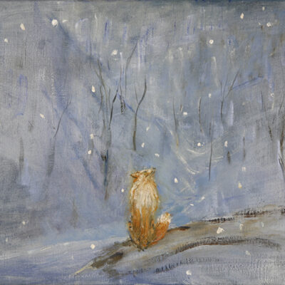 fox in snow val maira nature oil painting