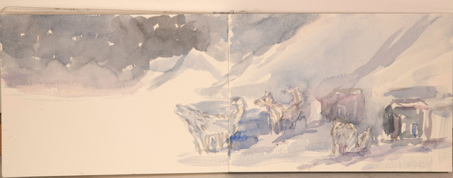 Song of the Husky sketch from notebook in 2017 Alaskan Huskies pulling sled in Svalbard Spitsbergen in 2017 