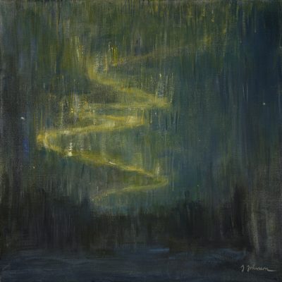 northern lights Norway green aurora nocturne oil painting