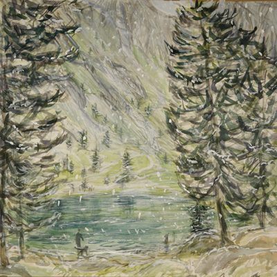 lago nero val maira alps snowfall painting