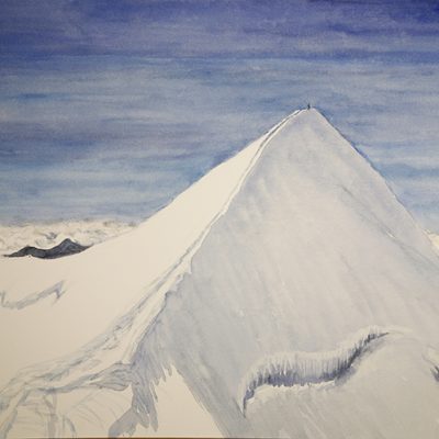 mountain ridge painted en plein air, watercolor