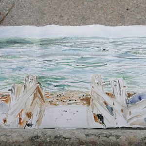 beesands surf Devon plein air watercolour southwest coast path