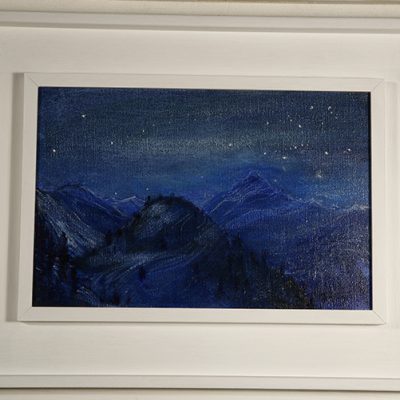 White wooden double frame around oil on canvas - Nocturne Mon Viso