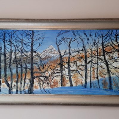 Two tone frame Larches in Val Maira - oil on canvas 