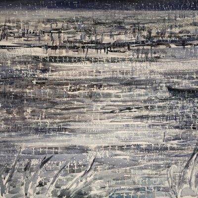 maine United States hiking adventure paintings at pond