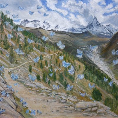 europa weg blue butterflies oil painting alps Matterhorn