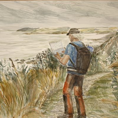 Looe south west coast path hiker in landscape