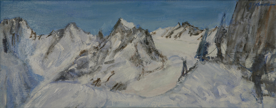 Reaching Col du Monetier,  Ecrins Haute Route - oil on canvas 20 x 50 cm (8 x 19.5 inches )(£375 unframed