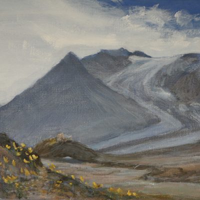 dix hut valais hiking in the alps oil painting