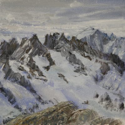 barre des ecrins mountain nocturne oil painting