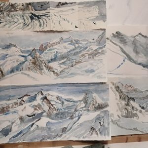 glaciers zermatt mountains watercollour alpine painting