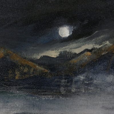 Alpine mountain ridge at night, nocturne in oil
