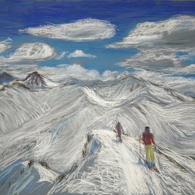 summit val claree france skiing pastel on paper