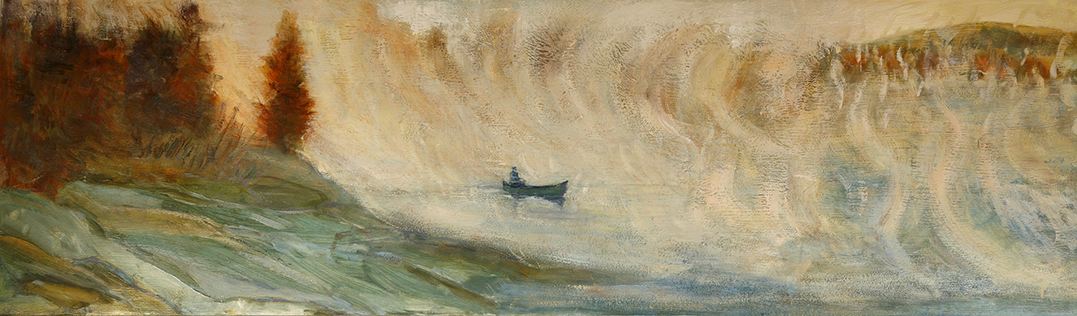 Out of the Mist Maine - oil on hardboard 31 x 101 cm £975