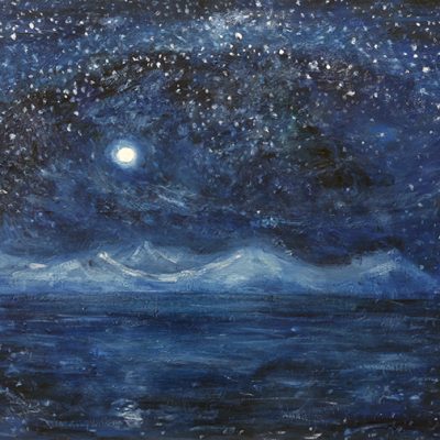 arctic arc of the stars ice bergs oil painting