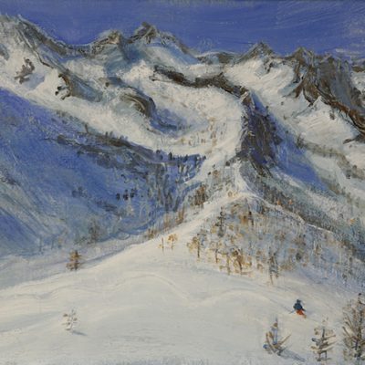 bric cassin val maira oil painting skiing powder italy