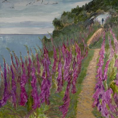 Foxgloves along the Path Scabbacombe Head Devon June 2021 - oil on hardboard 24 x 24 inches (61 x 61cm) framed