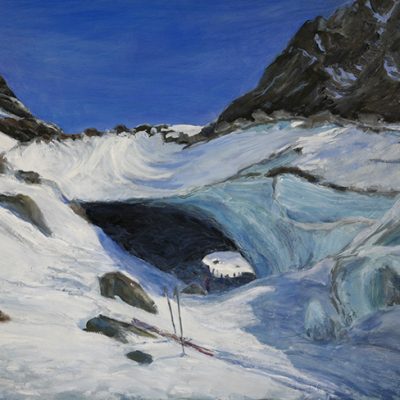 oil painting of gletscher ice in arolla switzerland